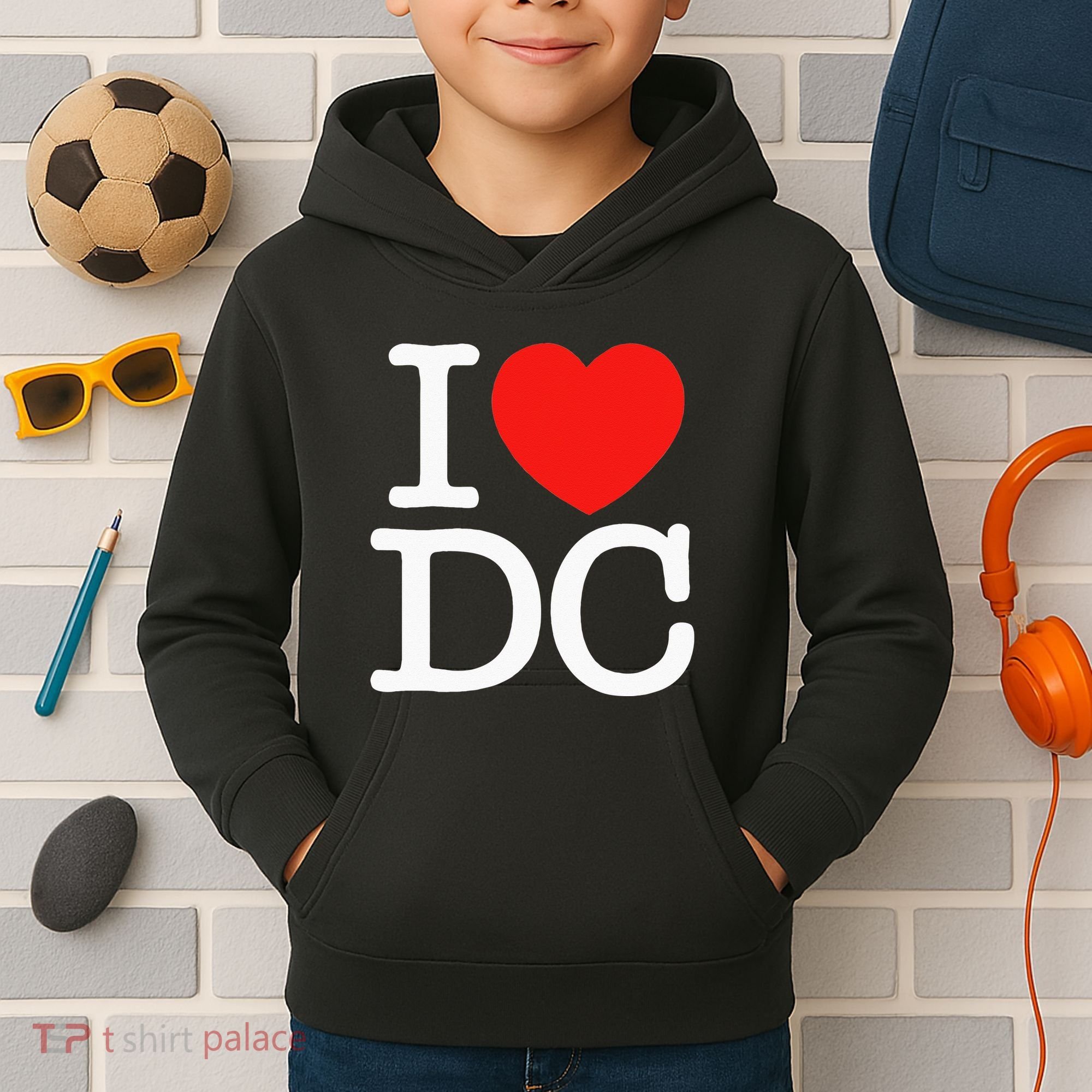 I Heart Love Washington WA DC Classic Font Kids Hoodie