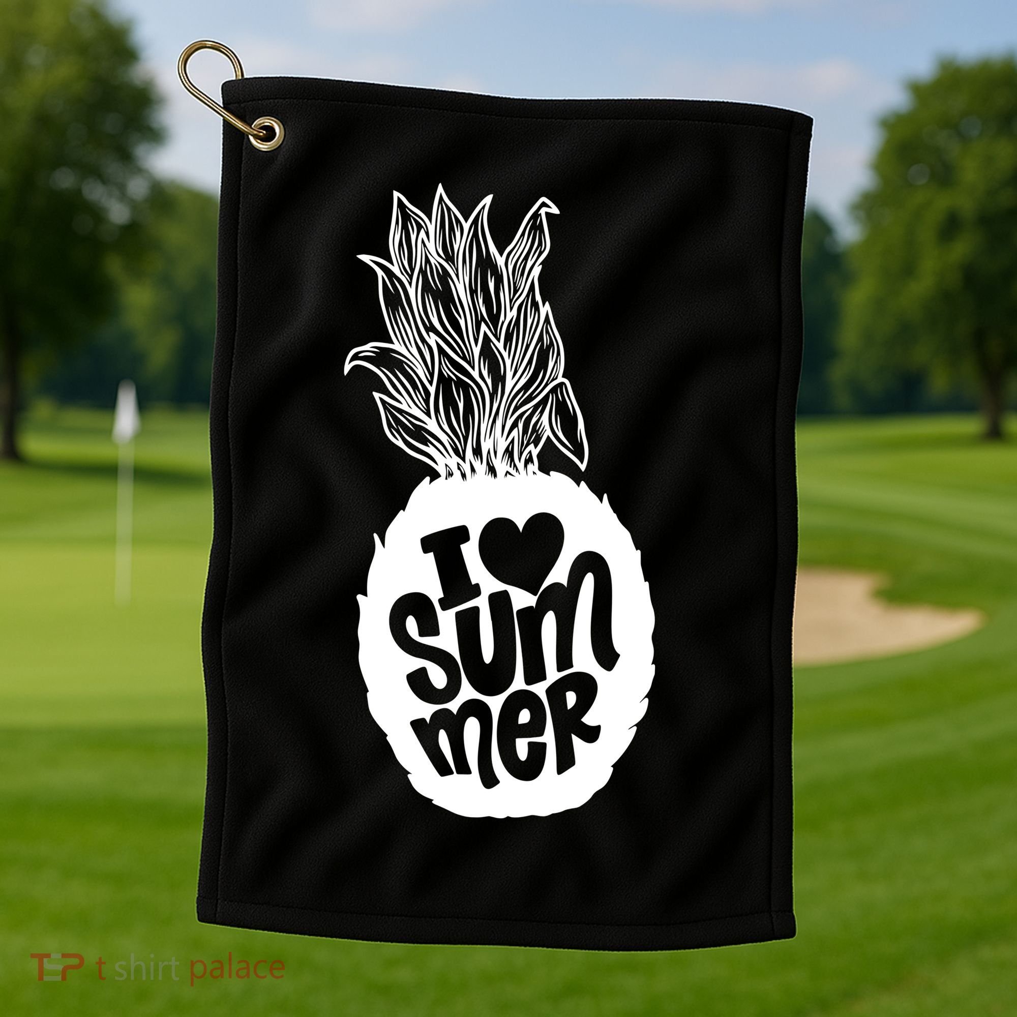 I Heart (Love) Summer Pineapple Golf Towel