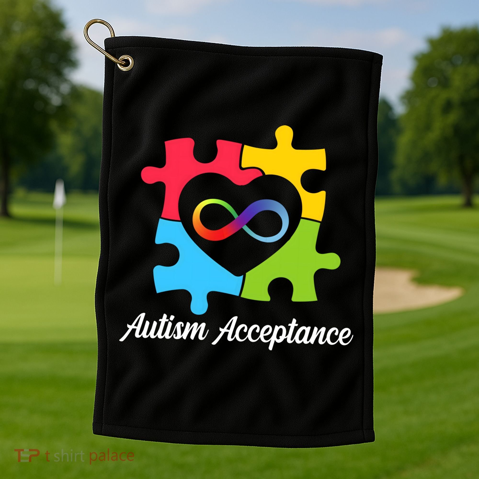 Infinity Heart Love Autism Awareness Acceptance Golf Towel
