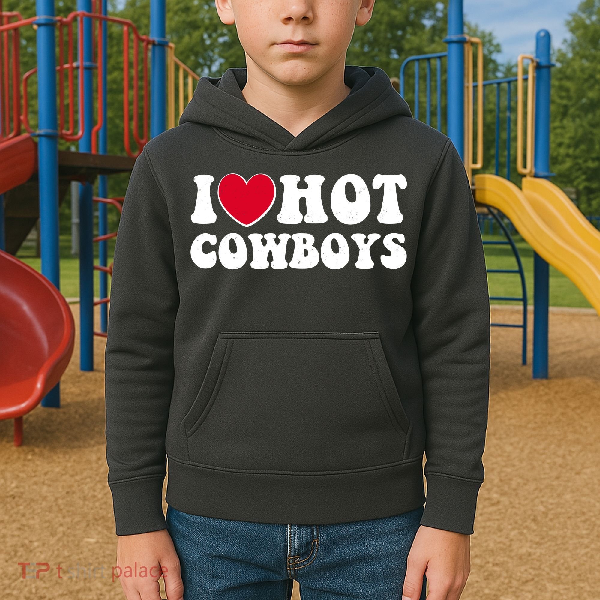 I Heart Love Hot Cowboys Kids Hoodie