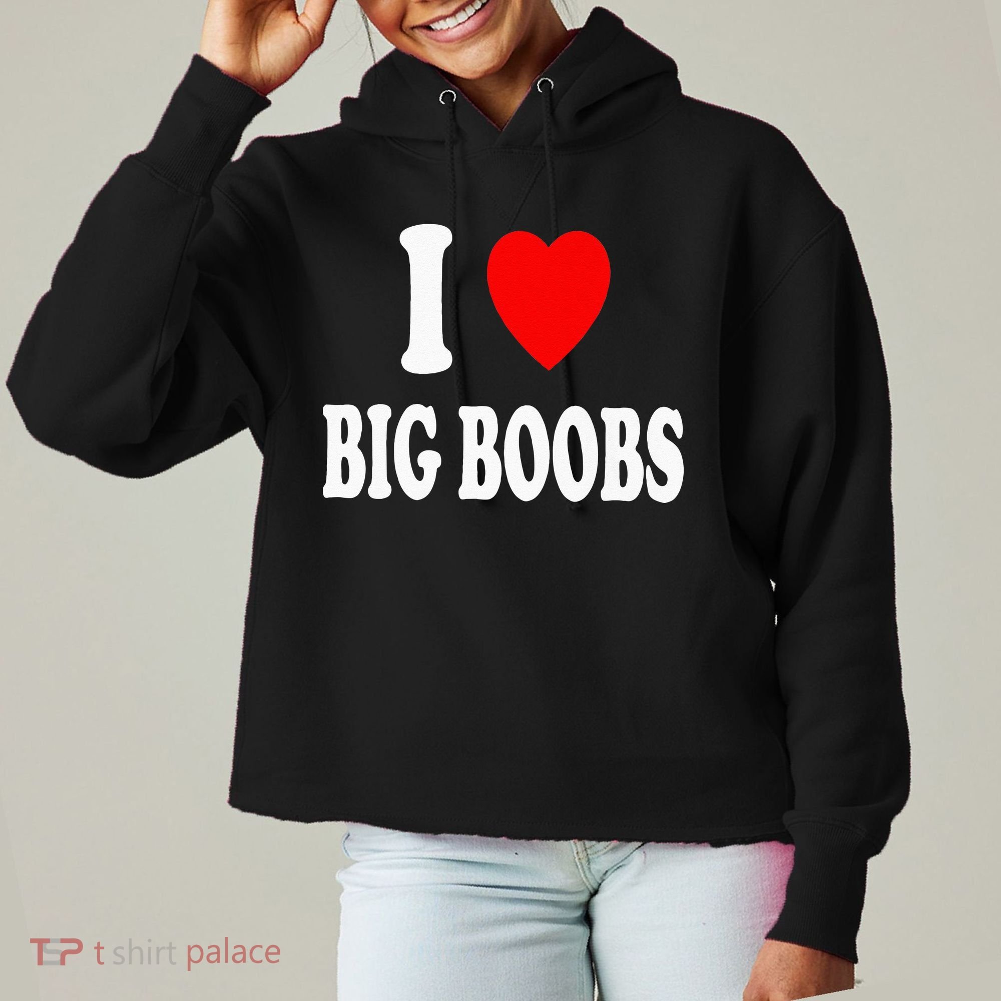 I Heart (Love) Big Boobs Ladies Heavyweight Boxy Pullover Hoodie