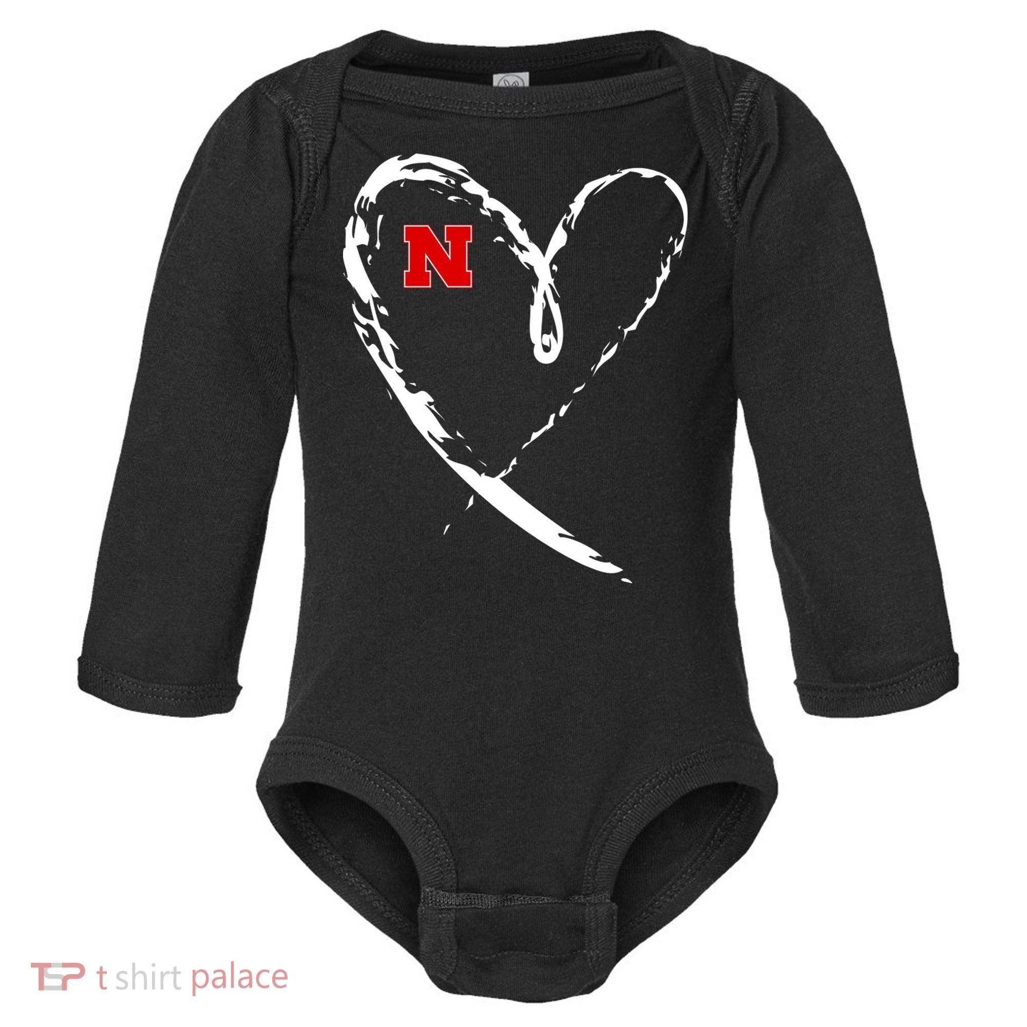 I Heart Love Nebraska Football Baby Long Sleeve Bodysuit