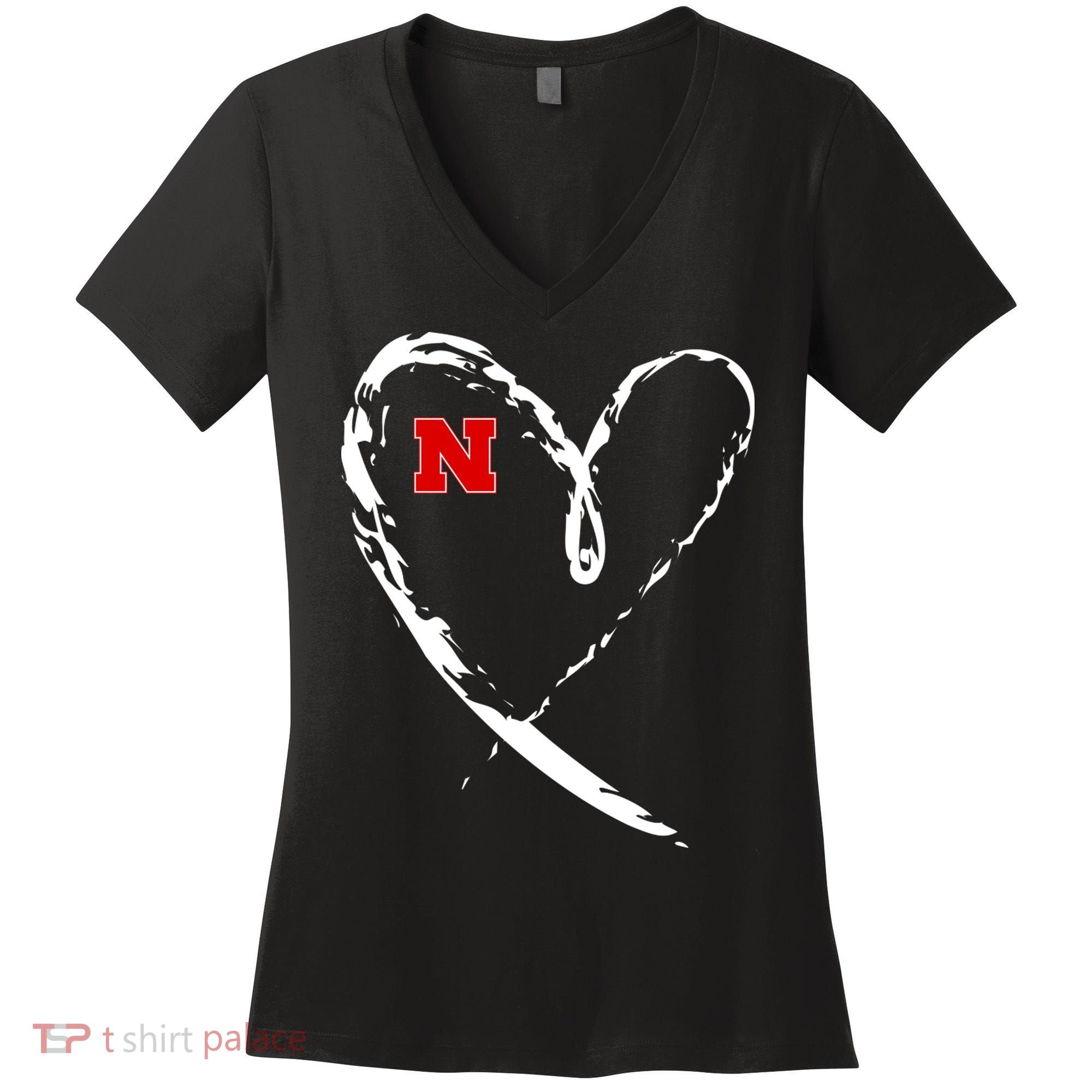 I Heart Love Nebraska Football Women's V-Neck T-Shirt