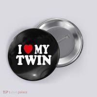 I HEART LOVE MY TWIN Button thumb 0