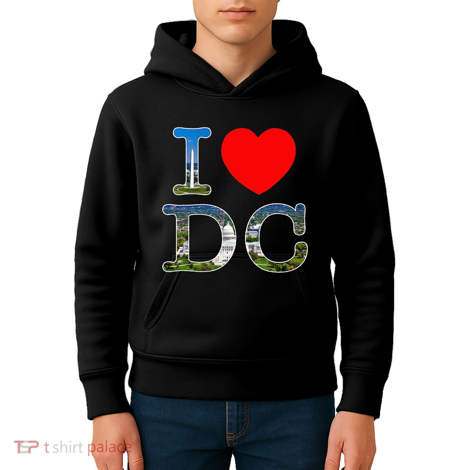 I Heart Love Washington WA DC Classic Font Kids Hoodie