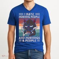 I Hate Morning People And Mornings And People Coffee Cat Gift V-Neck T-Shirt thumb 2