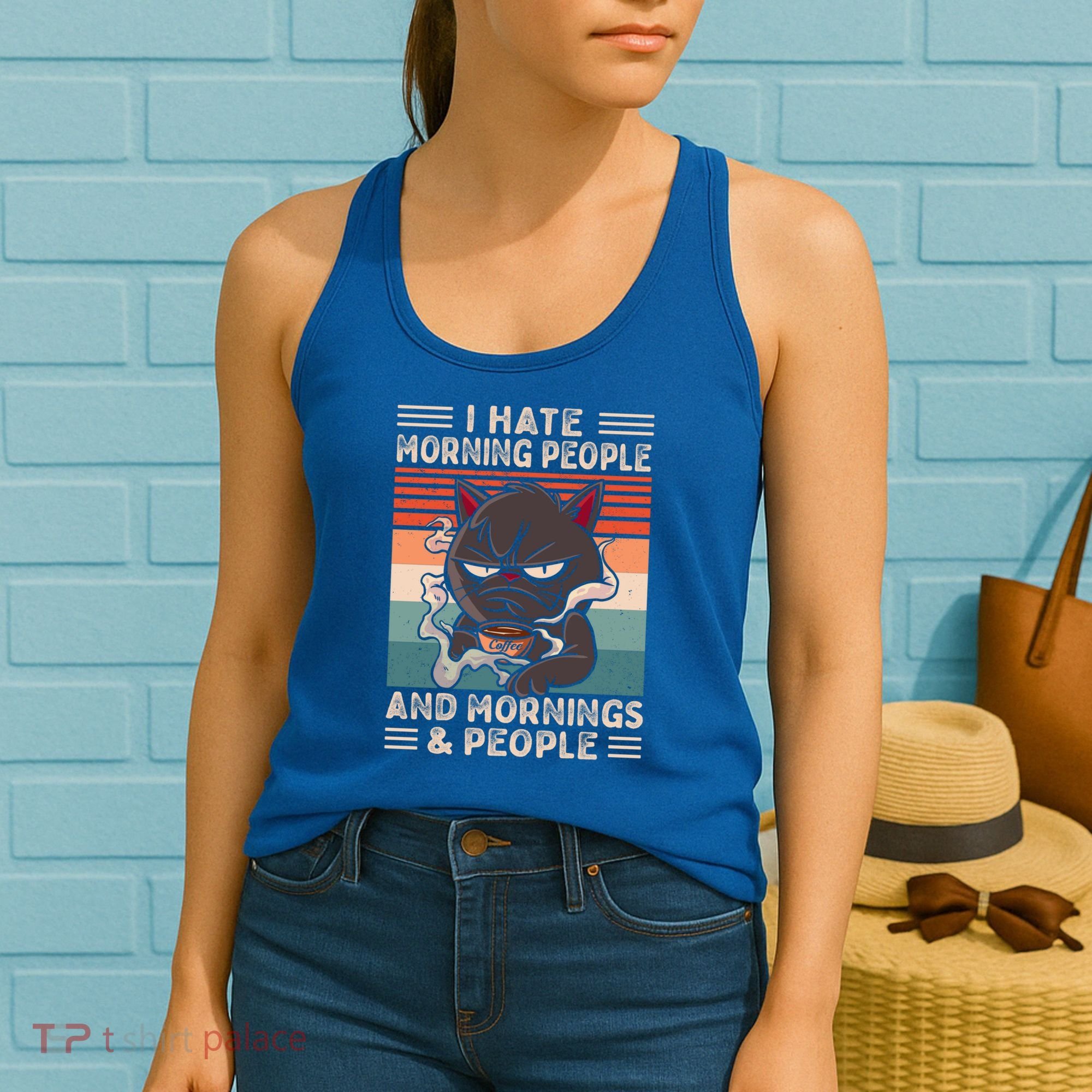 I Hate Morning People And Mornings And People Coffee Cat Gift Women's Tank Top