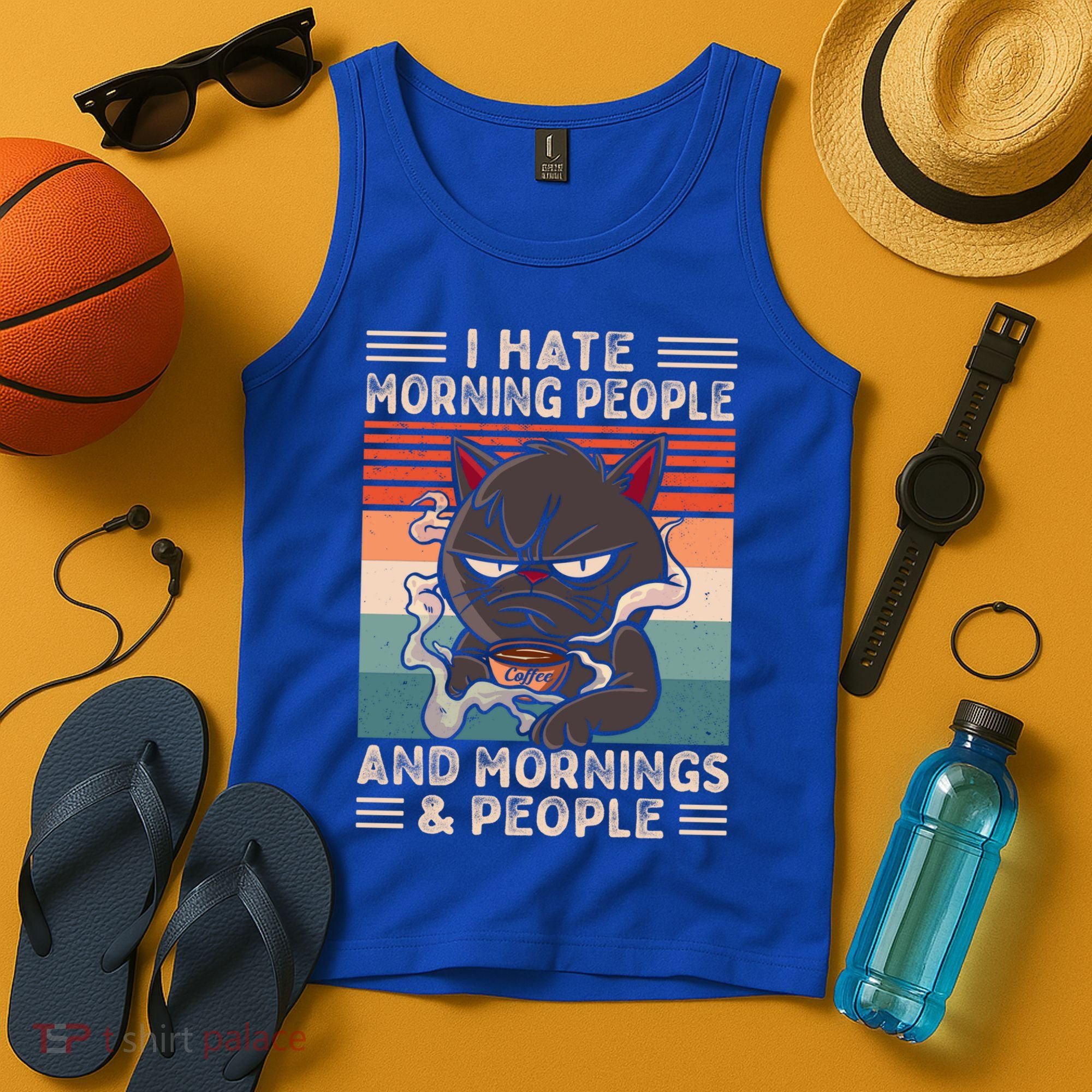 I Hate Morning People And Mornings And People Coffee Cat Gift Tank Top