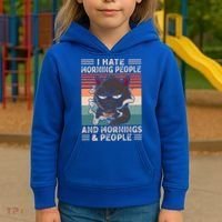I Hate Morning People And Mornings And People Coffee Cat Gift Kids Hoodie thumb 3