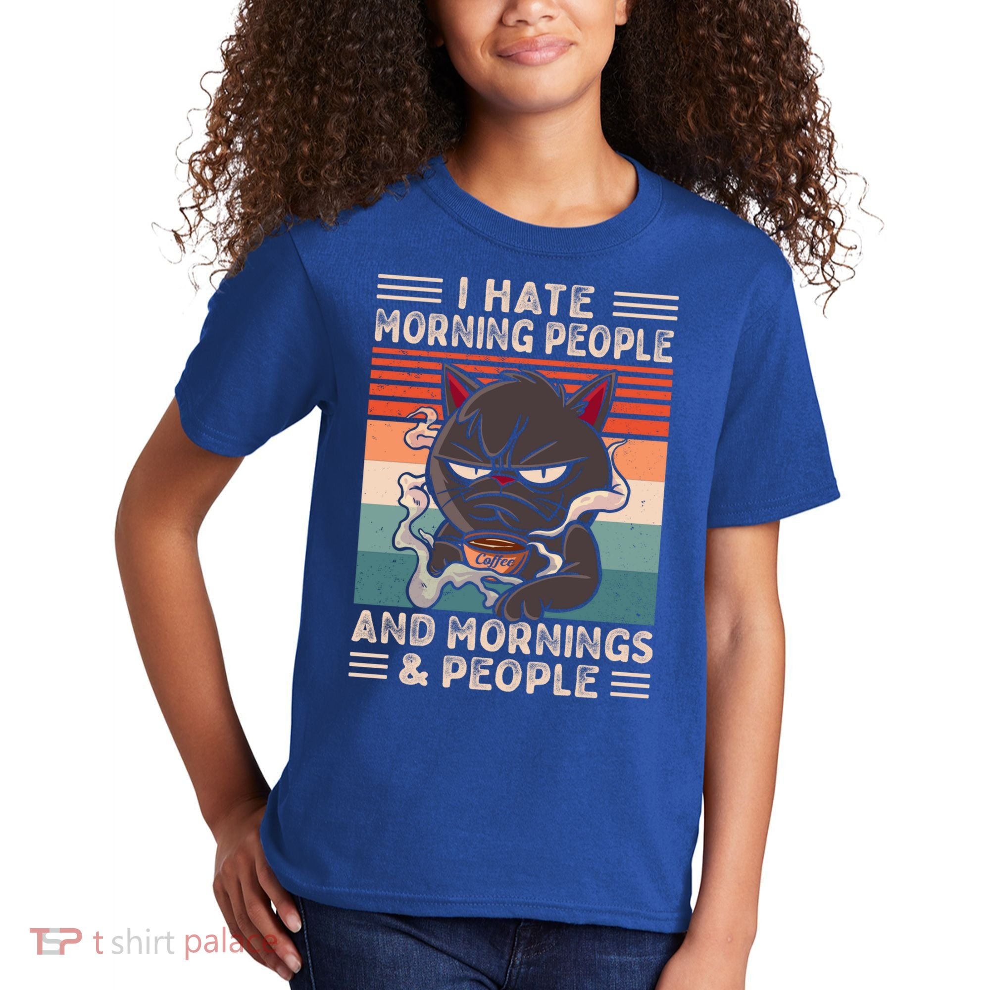 I Hate Morning People And Mornings And People Coffee Cat Gift Kids T-Shirt