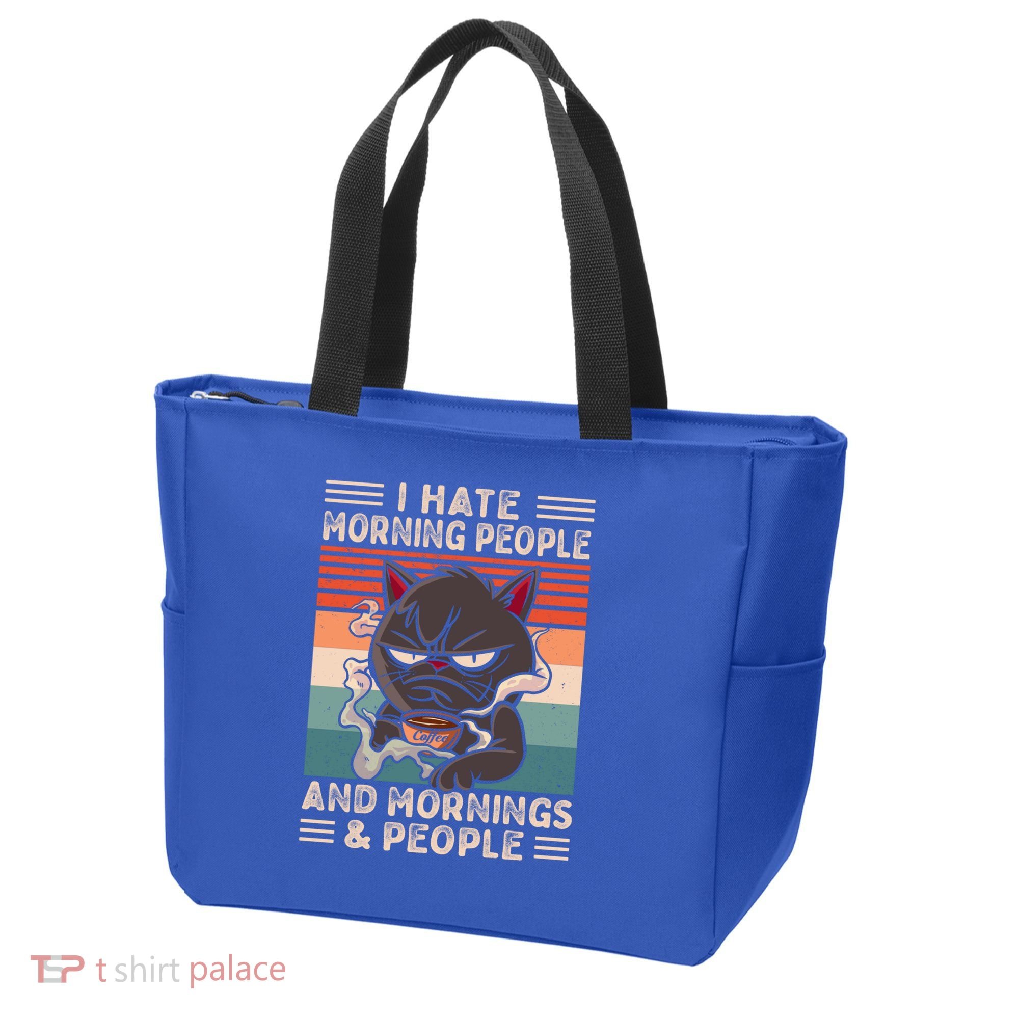 I Hate Morning People And Mornings And People Coffee Cat Gift Tote Bag