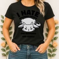 I Hate Mornings And People Funny Cat Women's T-Shirt thumb 2