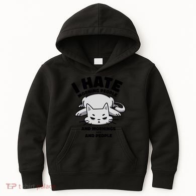 I Hate Mornings And People Funny Cat Kids Hoodie