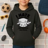 I Hate Mornings And People Funny Cat Kids Hoodie thumb 2