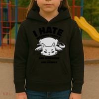 I Hate Mornings And People Funny Cat Kids Hoodie thumb 3