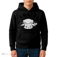 I Hate Mornings And People Funny Cat Kids Hoodie thumb 4