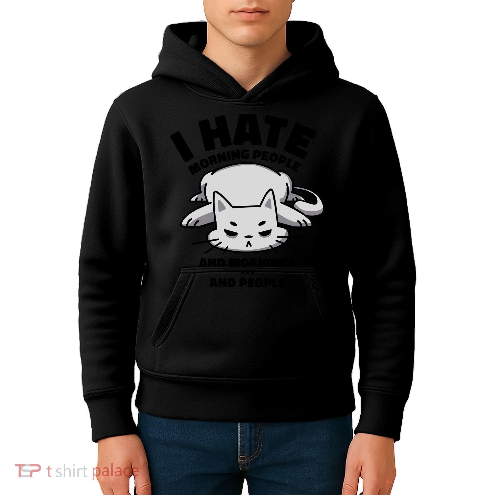 I Hate Mornings And People Funny Cat Kids Hoodie