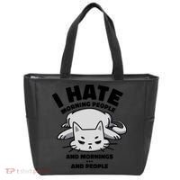 I Hate Mornings And People Funny Cat Tote Bag thumb 0