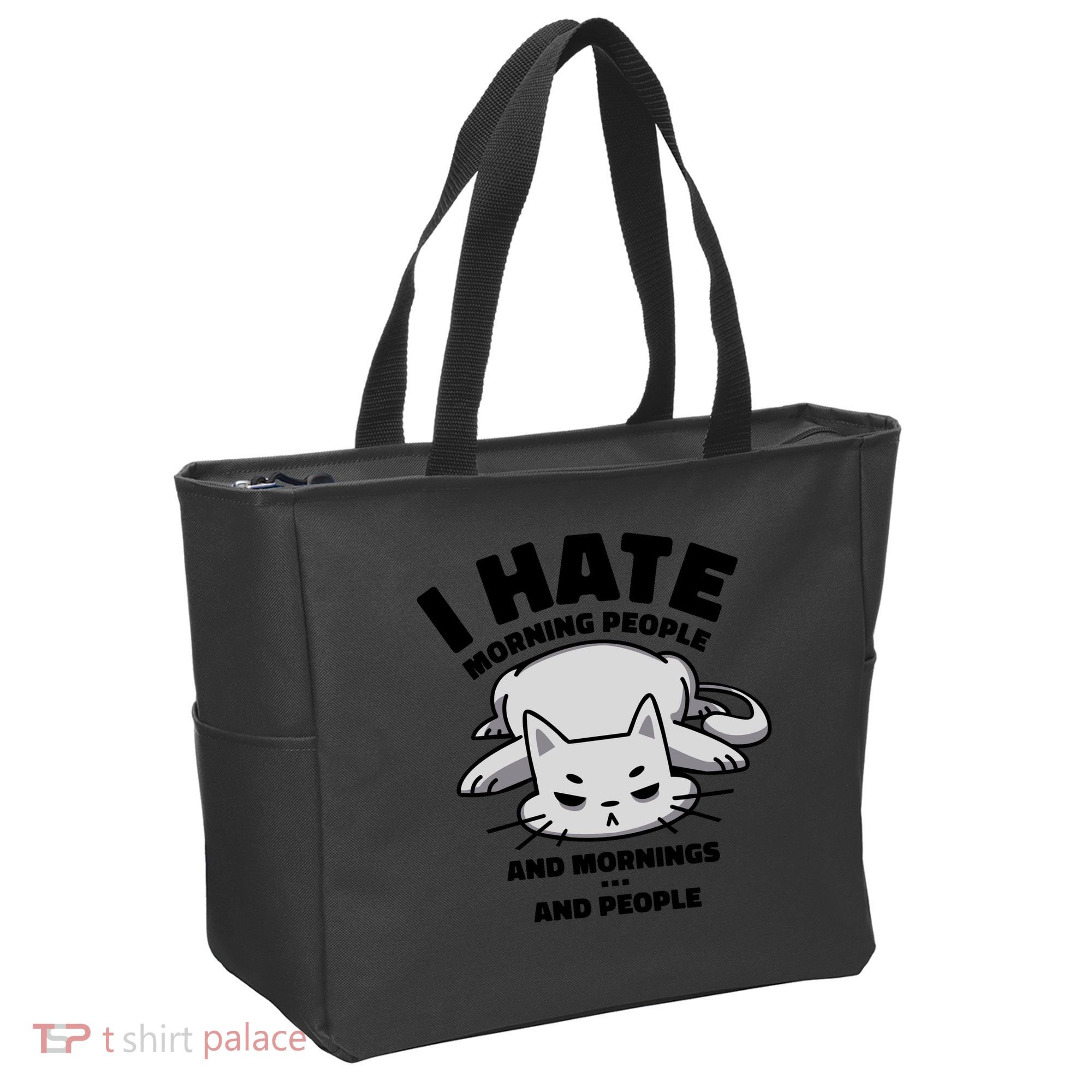 I Hate Mornings And People Funny Cat Tote Bag