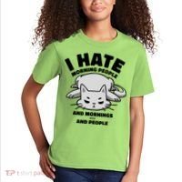 I Hate Mornings And People Funny Cat Kids T-Shirt thumb 2