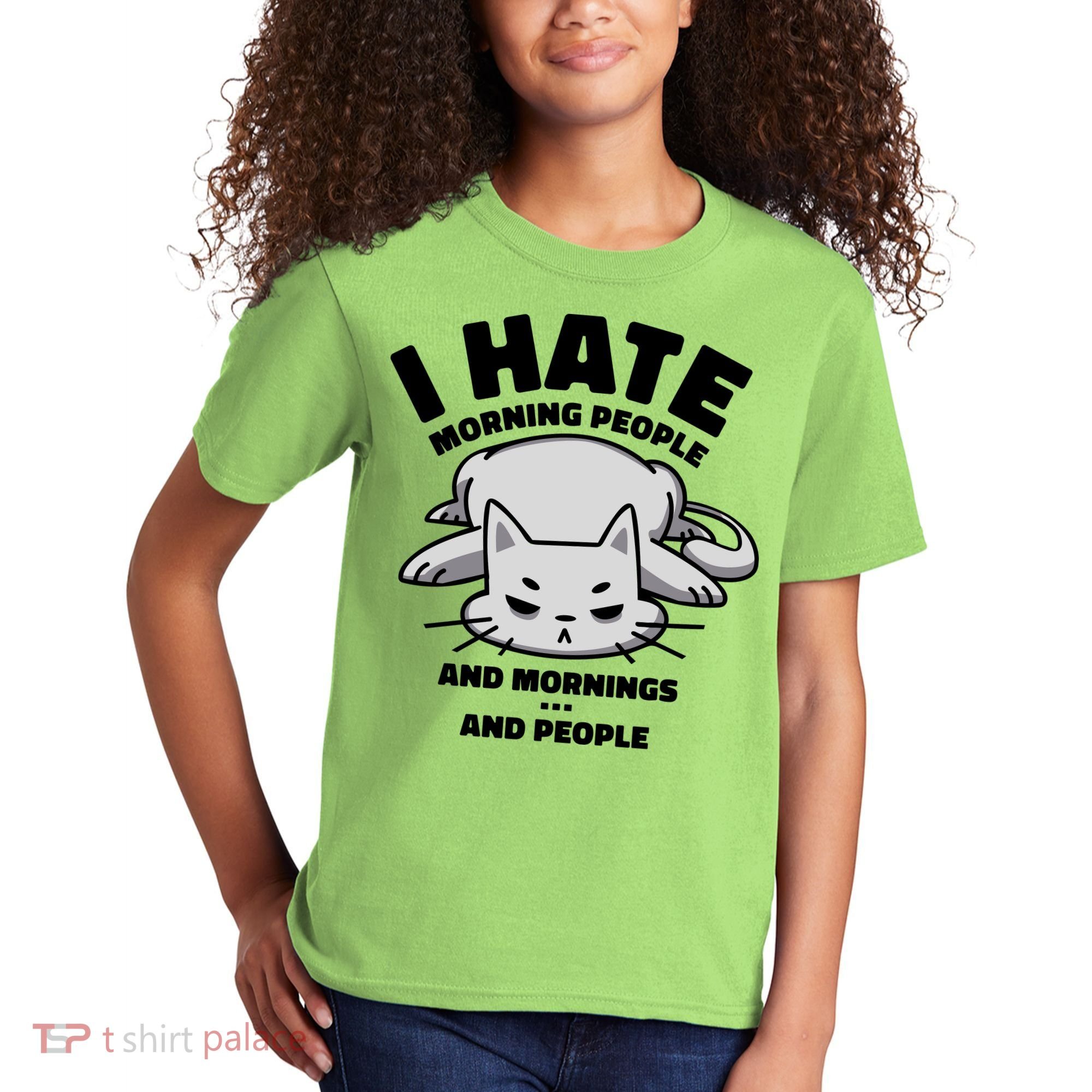 I Hate Mornings And People Funny Cat Kids T-Shirt