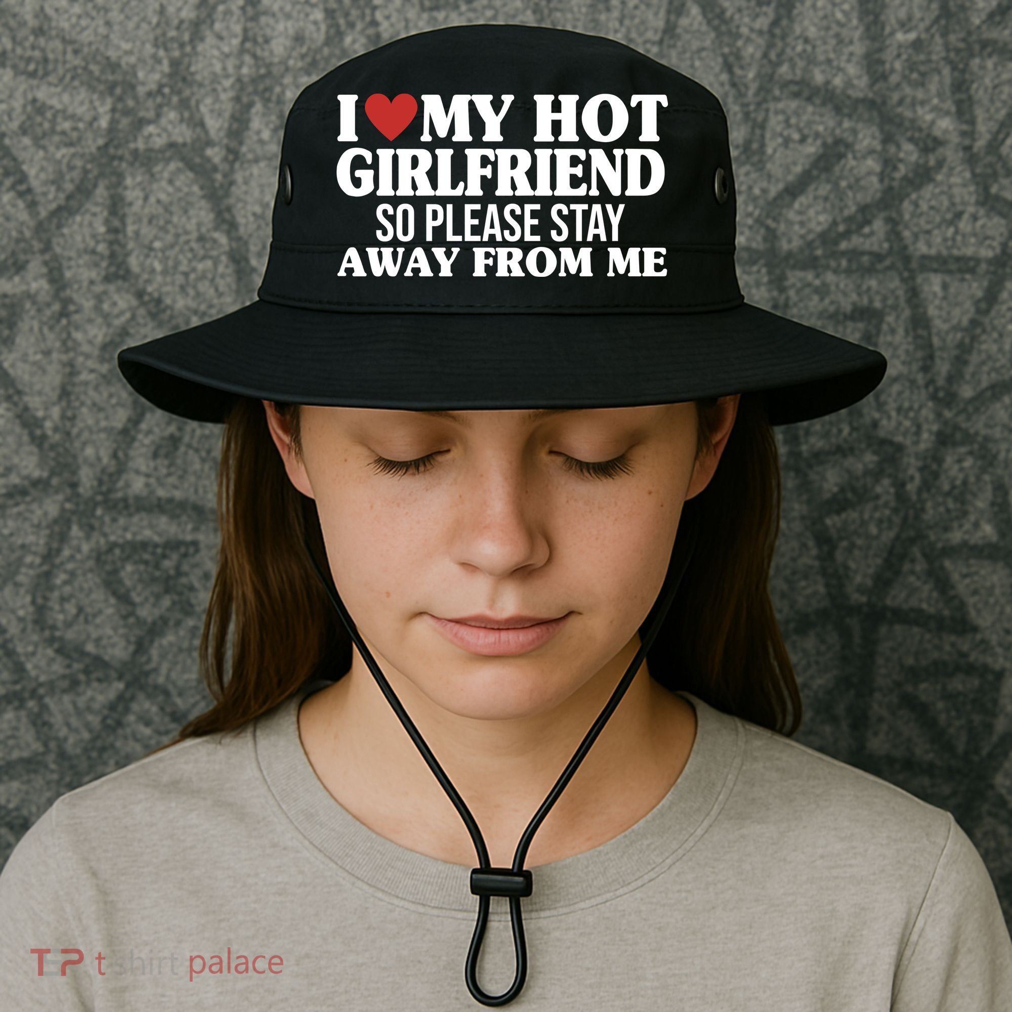 I Heart My Hot Girlfriend So Please Stay Sway From Me Bucket Hat