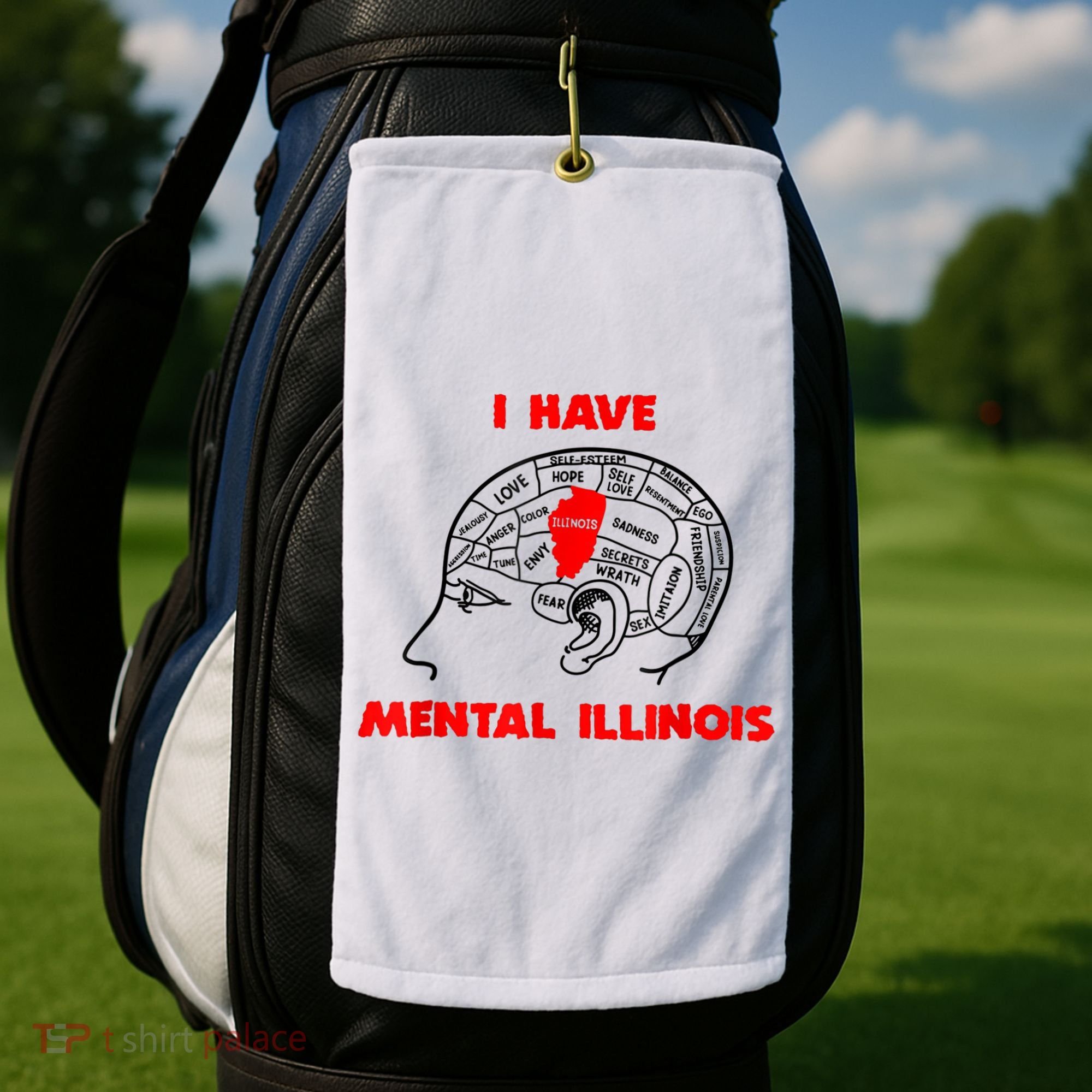 I Have Mental Illinois Funny Pun, Illinoisan Humor Golf Towel