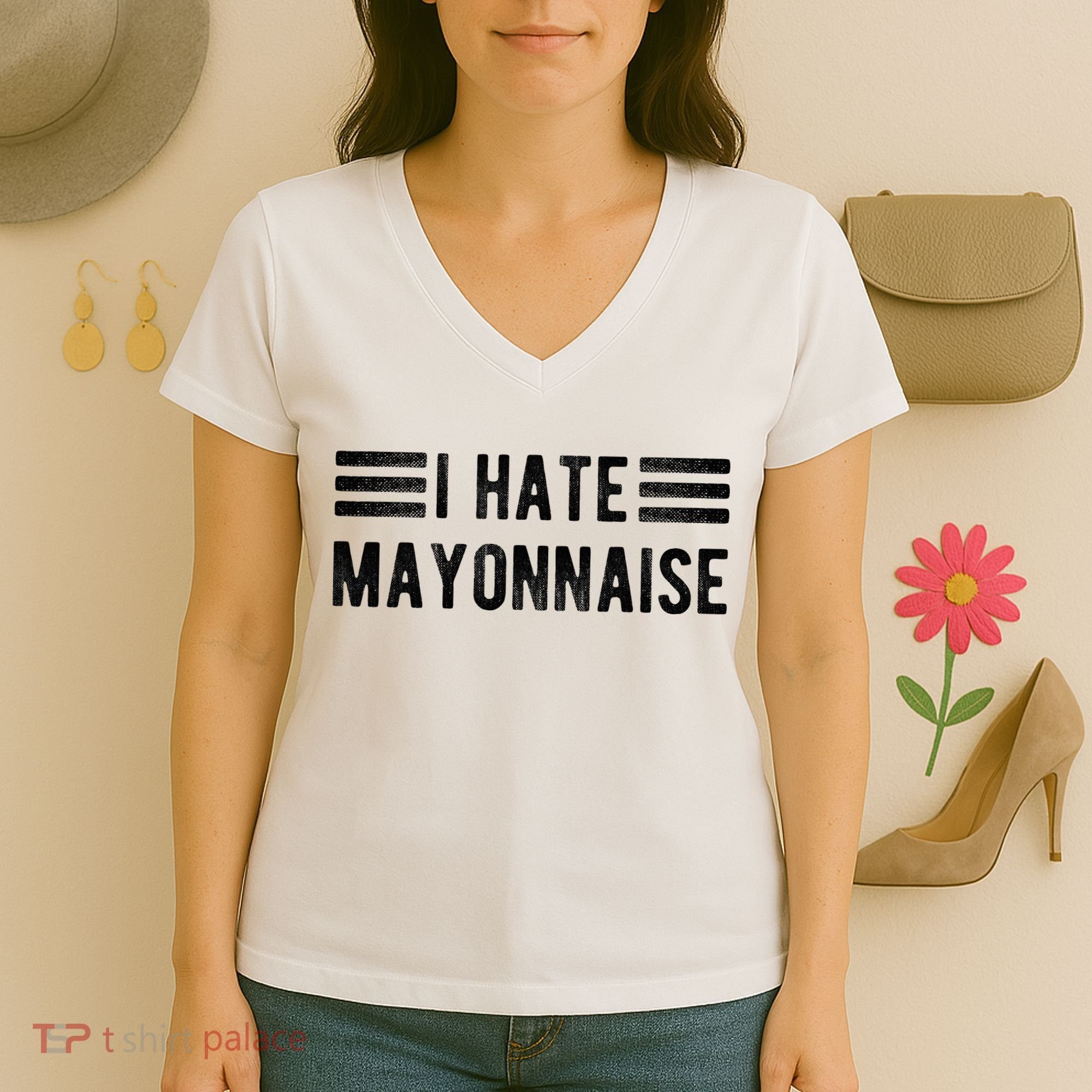 I Hate Mayonnaise Funny Mayonnaise Haters Women's V-Neck T-Shirt
