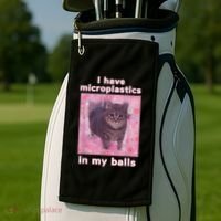 I Have Microplastics In My Balls Funny Cat Meme Dank Meme Golf Towel thumb 2
