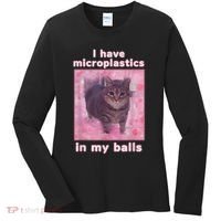 I Have Microplastics In My Balls Funny Cat Meme Dank Meme Women's Long Sleeve Shirt thumb 0