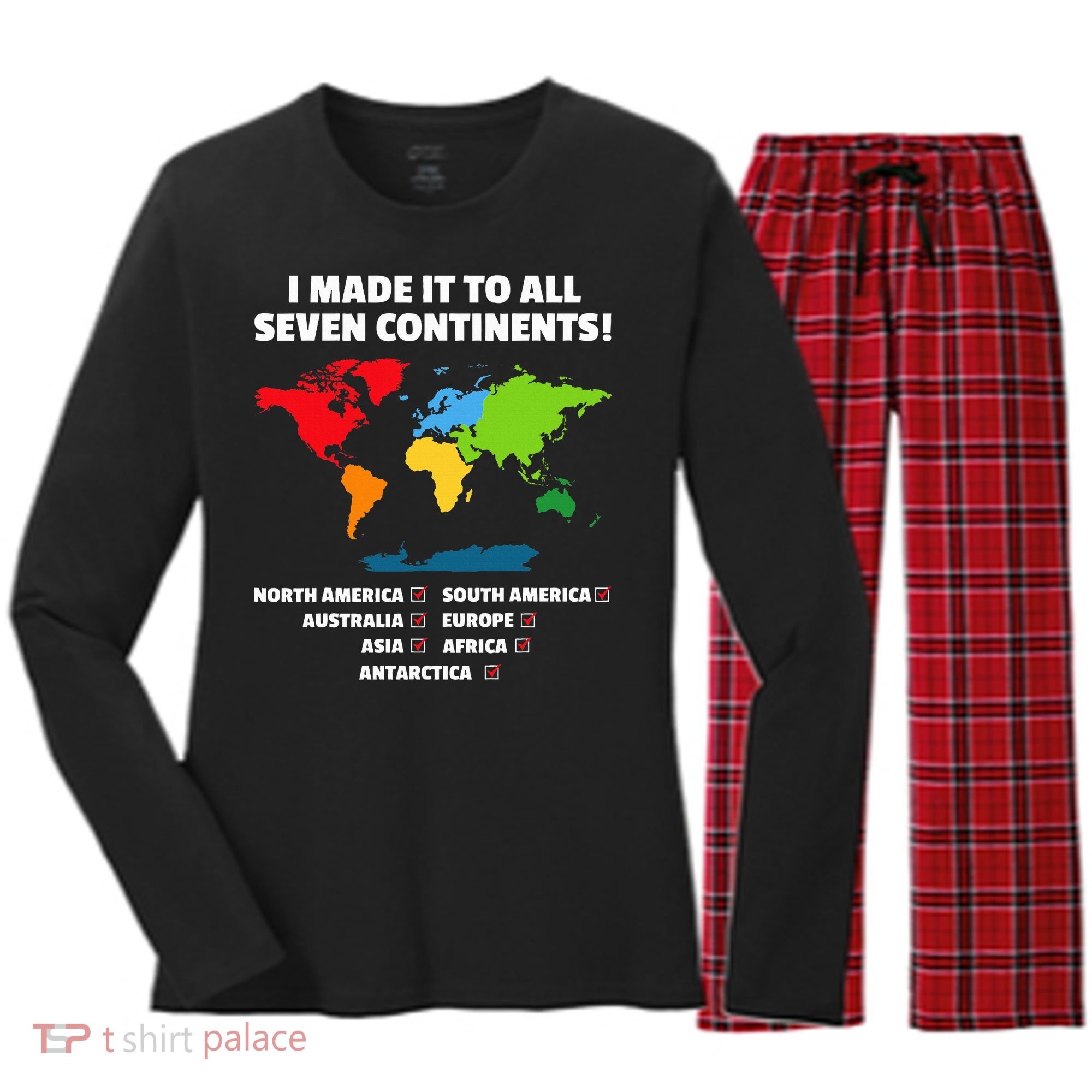 I Have Made It To All Seven Continents Women's Long Sleeve Flannel Pajama Set 