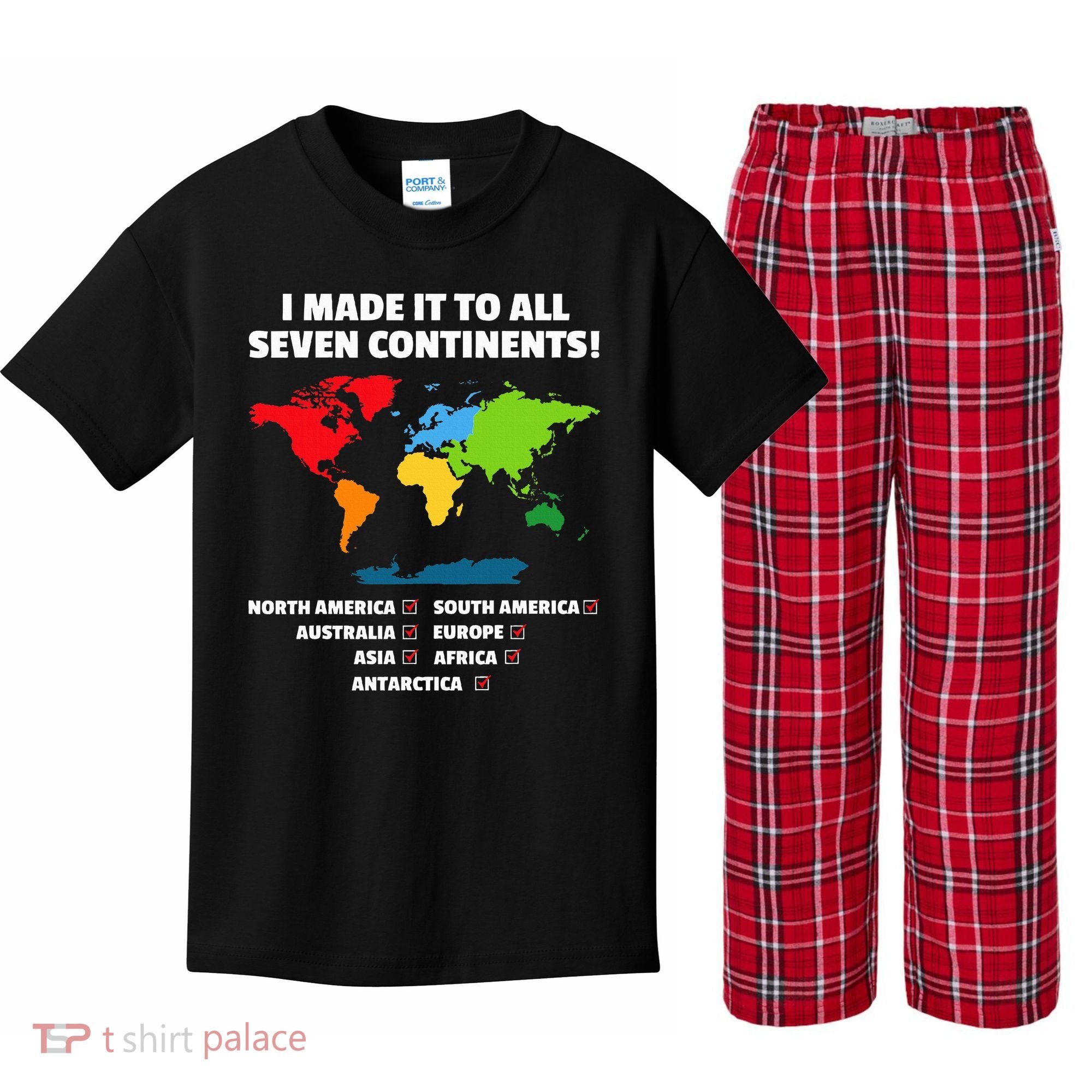 I Have Made It To All Seven Continents Kids Plaid Pajama Set