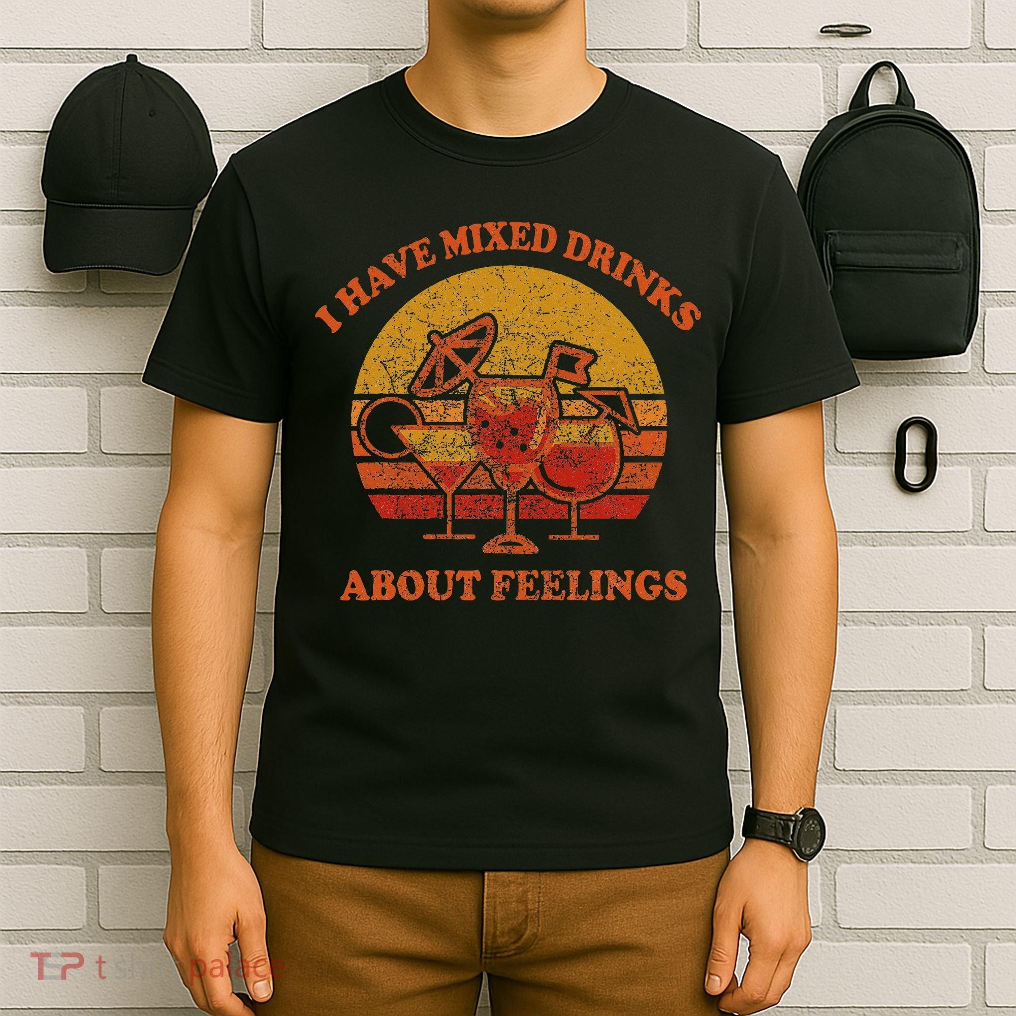 I Have Mixed Drinks About Feelings Vintage Sunset Cocktail T-Shirt