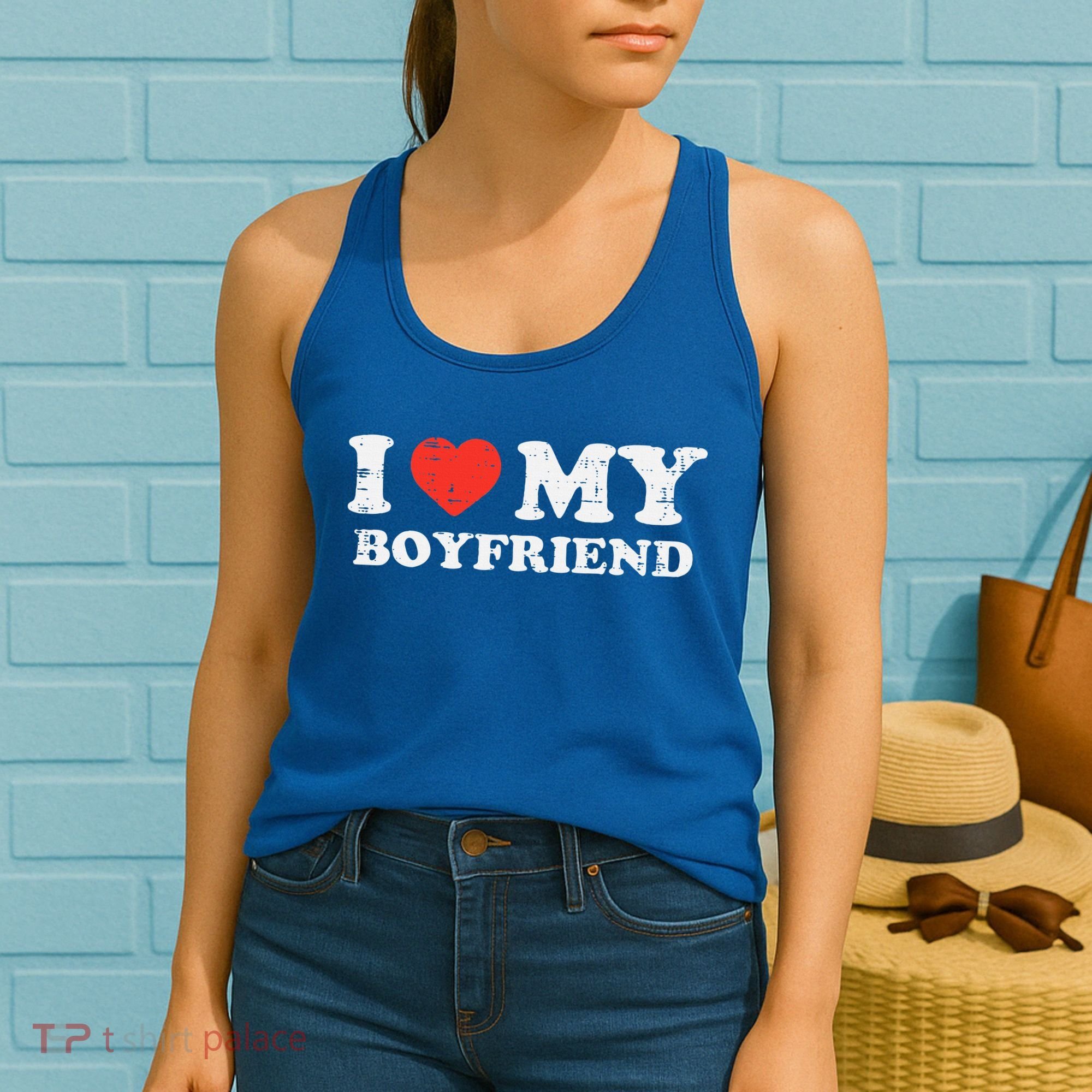 I Heart My Boyfriend Love Bf Couple Match Girlfriend  Women's Tank Top