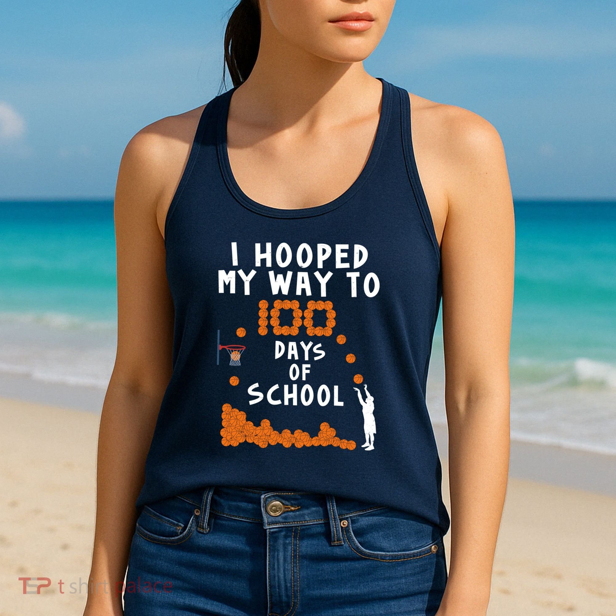 I Hooped My Way 100 Days Of School Basketball Women's Tank Top
