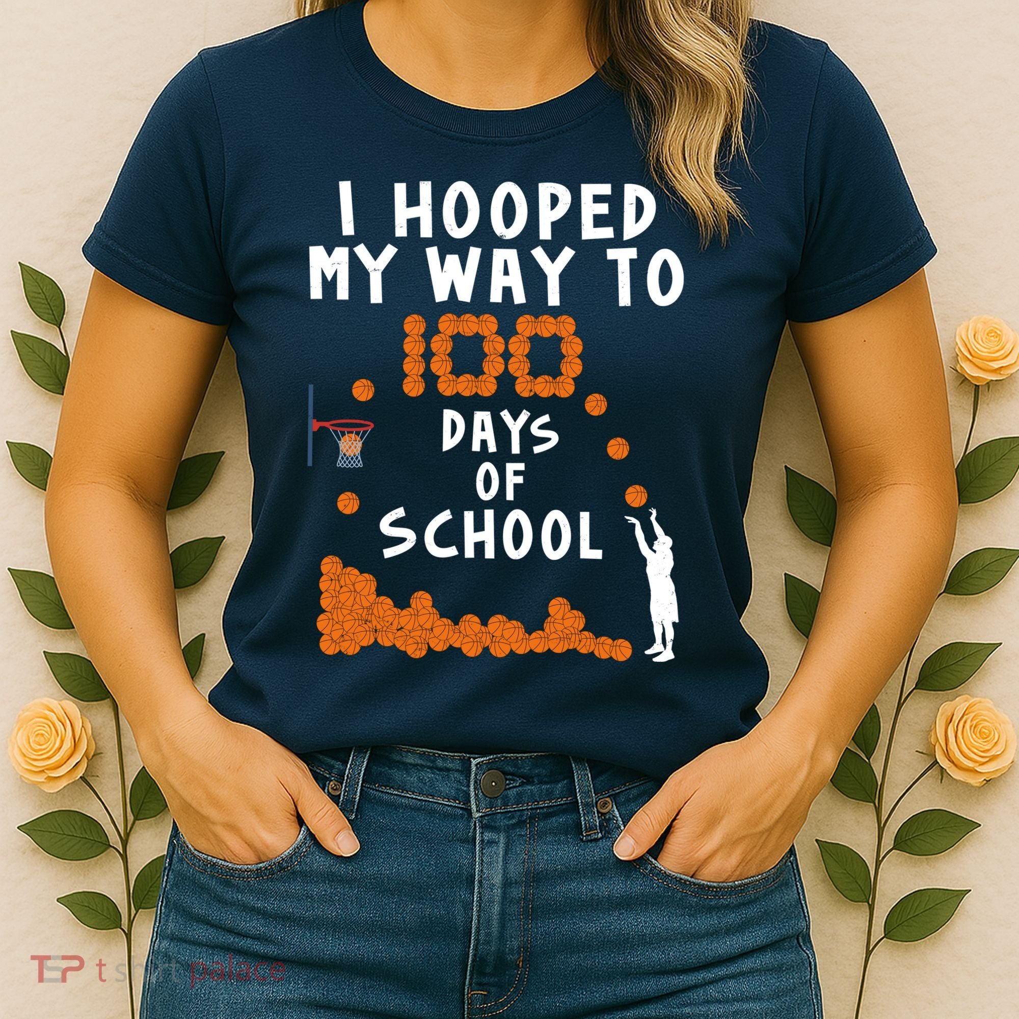 I Hooped My Way 100 Days Of School Basketball Women's T-Shirt