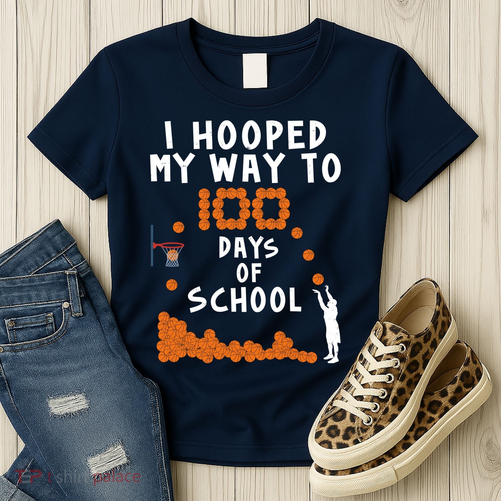I Hooped My Way 100 Days Of School Basketball Women's T-Shirt