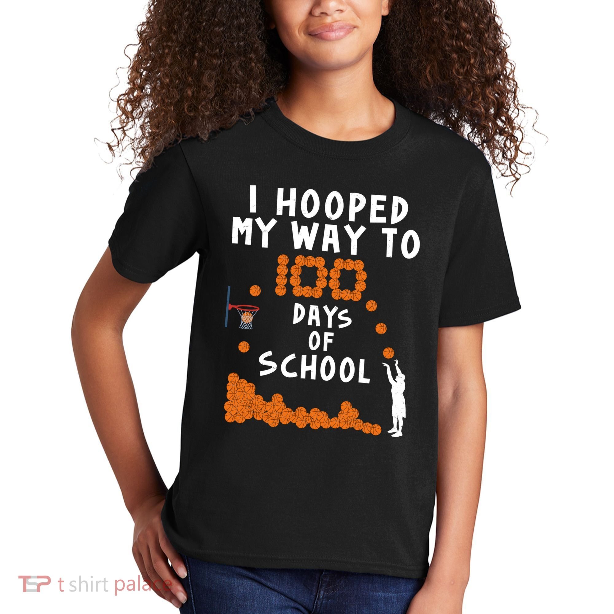 I Hooped My Way 100 Days Of School Basketball Kids T-Shirt