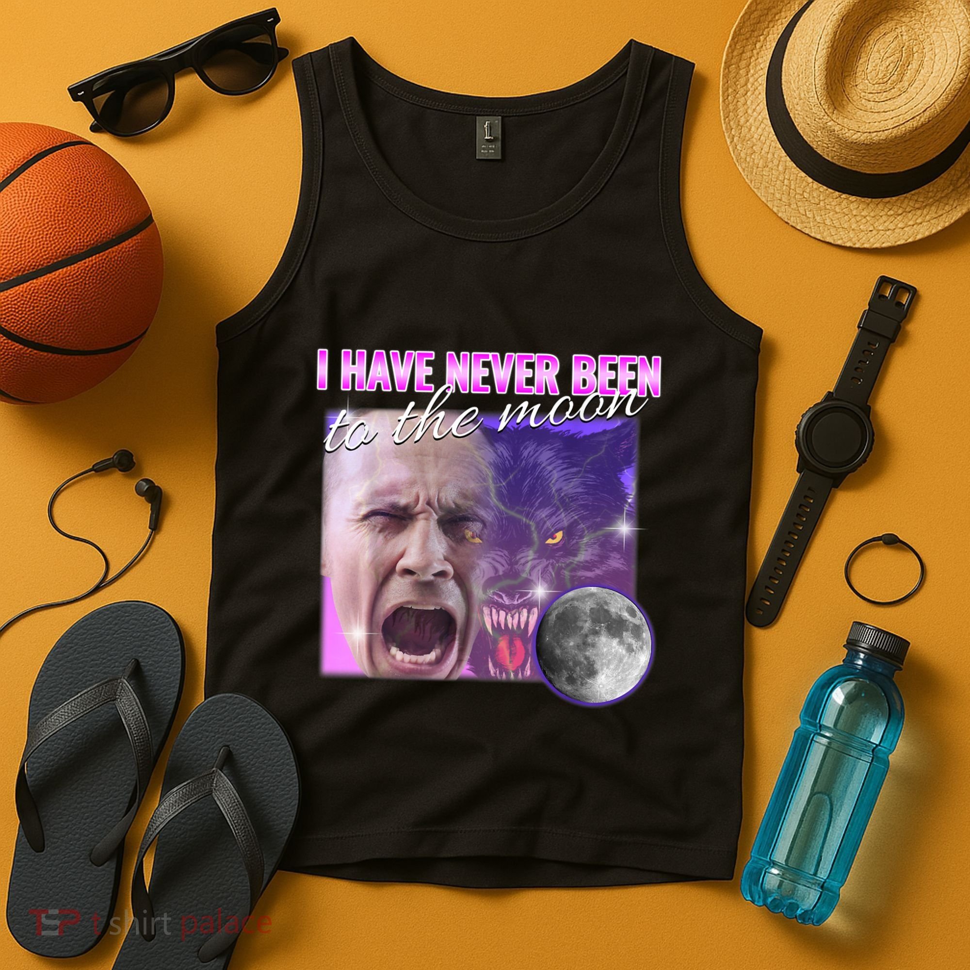 I Have Never Been To The Moon Dank Meme Cursed Funny Cringe Tank Top