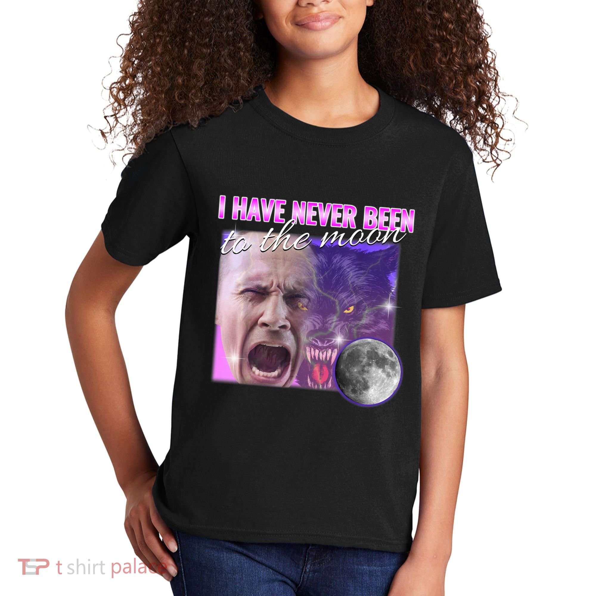 I Have Never Been To The Moon Dank Meme Cursed Funny Cringe Kids T-Shirt
