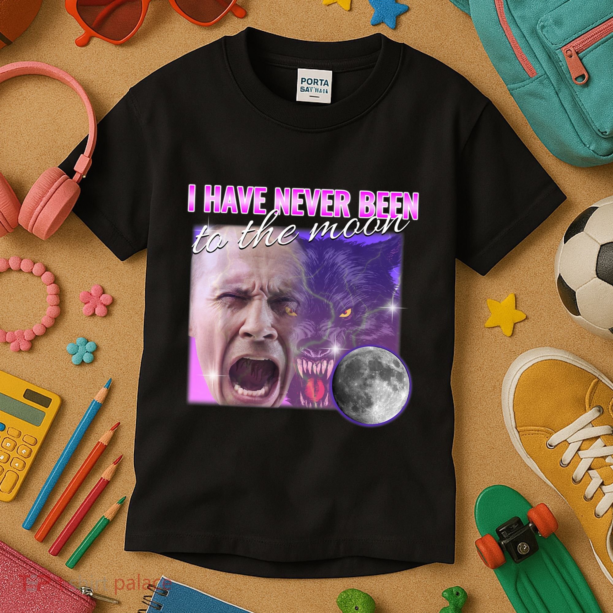 I Have Never Been To The Moon Dank Meme Cursed Funny Cringe Kids T-Shirt