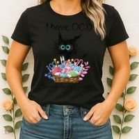 I Have OCD Obsessive Crochet Disorder Funny Cat Women's T-Shirt thumb 2