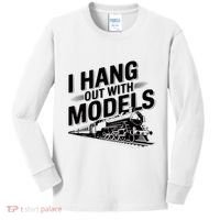 I Hang Out With Models Conductor Model Train Railway Kids Long Sleeve Shirt thumb 0