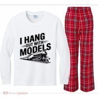 I Hang Out With Models Conductor Model Train Railway Kids Long Sleeve Plaid Pajama Set thumb 0