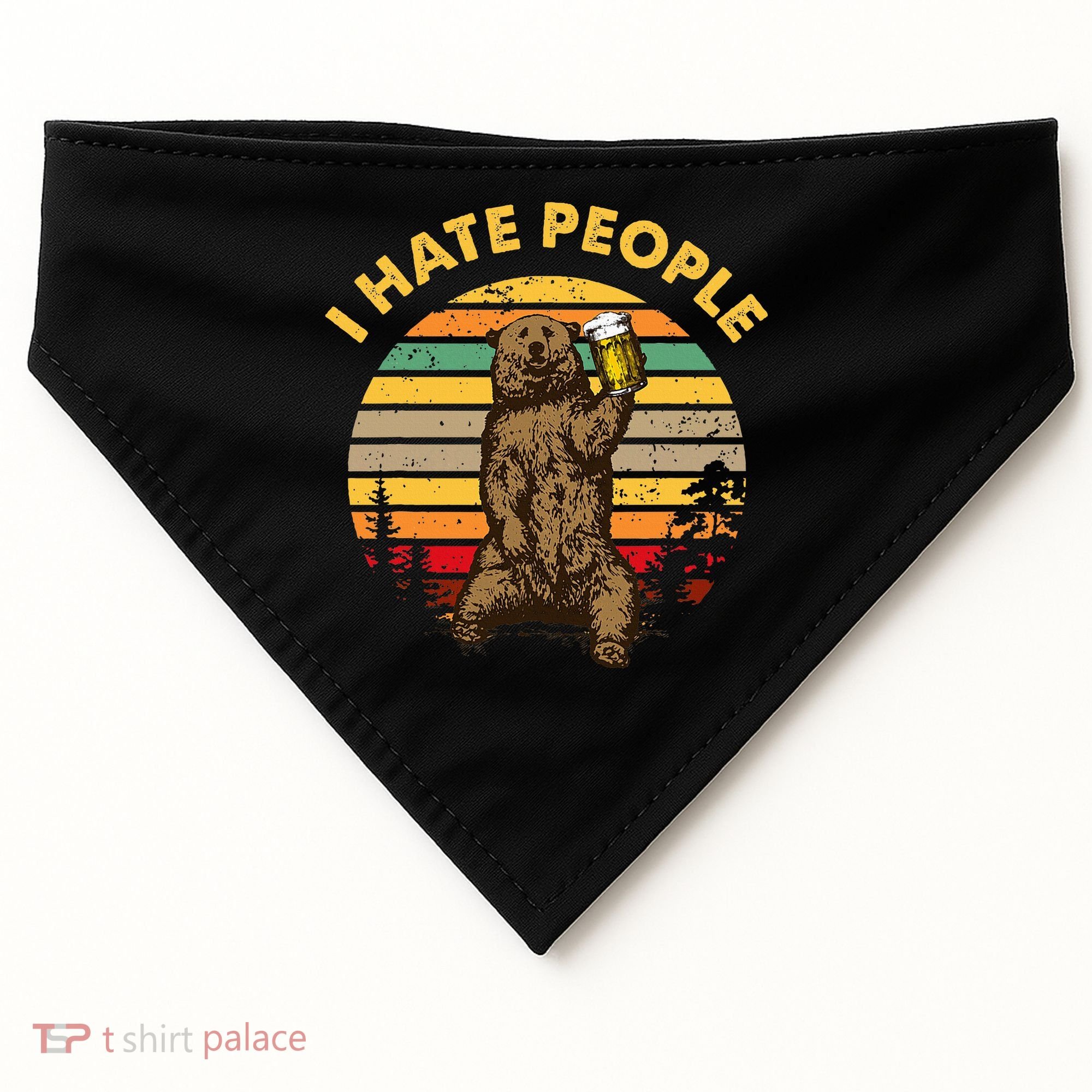 I Hate People Funny Beer Drinking Bear Wilderness Camping USA-Made Doggie Bandana