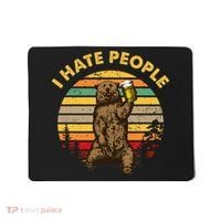 I Hate People Funny Beer Drinking Bear Wilderness Camping Mousepad thumb 0