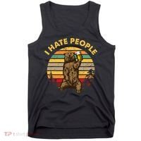 I Hate People Funny Beer Drinking Bear Wilderness Camping Tank Top thumb 0