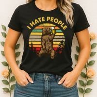 I Hate People Funny Beer Drinking Bear Wilderness Camping Women's T-Shirt thumb 2
