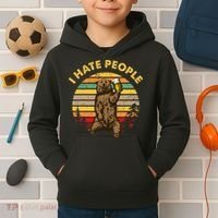 I Hate People Funny Beer Drinking Bear Wilderness Camping Kids Hoodie thumb 2