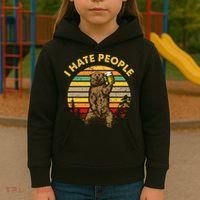 I Hate People Funny Beer Drinking Bear Wilderness Camping Kids Hoodie thumb 3
